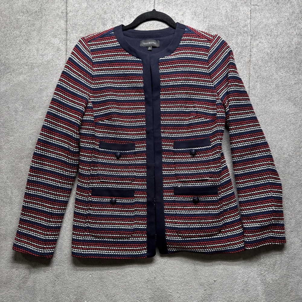 Talbots Lady Jacket Womens XS Red White Blue Tweed Blazer Office Career Business